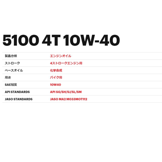 MOTUL(モチュール) 5100 4T 10W-40 20L｜PARTS.CO.JP（パーツシーオージェイピー）クレジット可